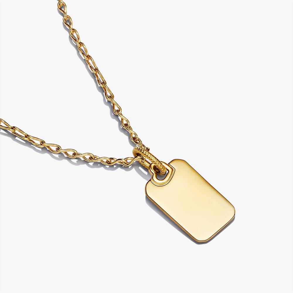Engravable Rectangle Tag Pendant Necklace Set O8 Ap